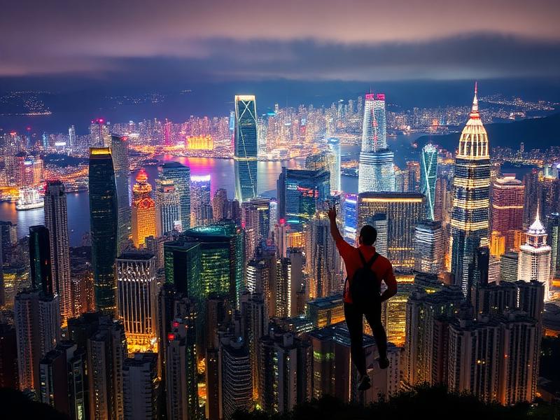 Hong Kong harbour skyline at night