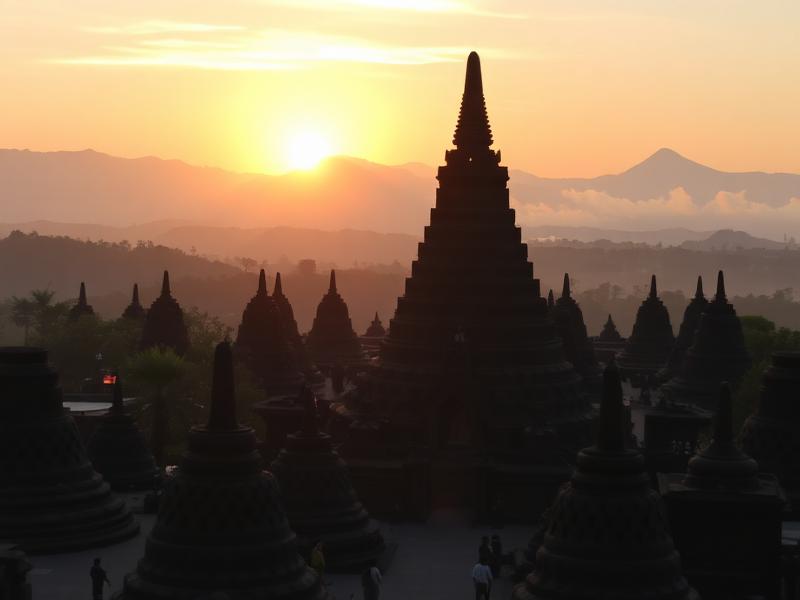 Borobudur temple at sunrise in Indonesia