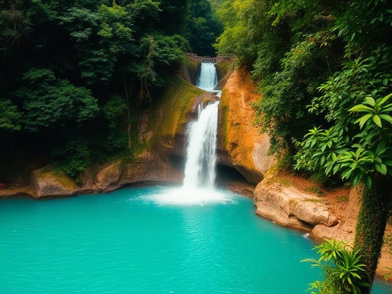 Turquoise jungle waterfall near Luang Prabang, Laos