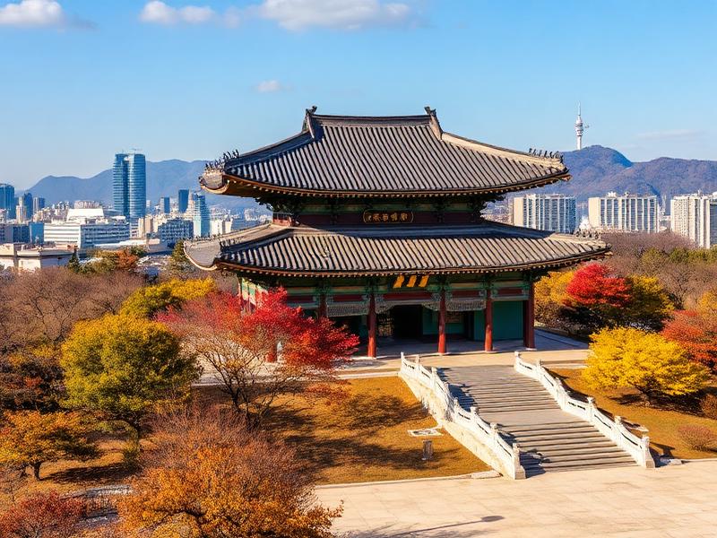 Palace in Seoul with autumn colours, South Korea