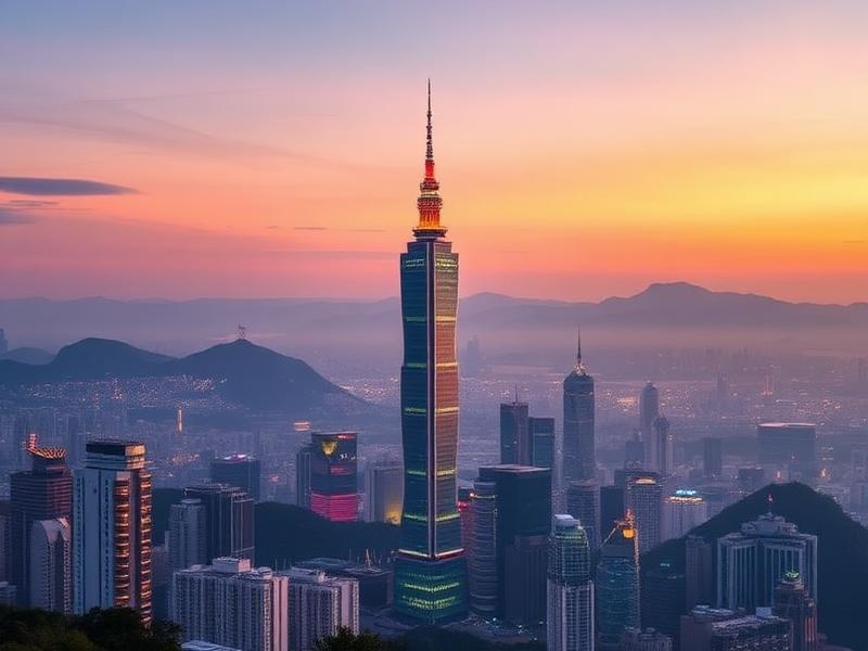 Taipei 101 above the Taipei skyline at dusk, Taiwan