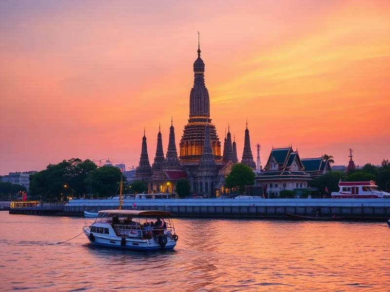 Wat Arun temple at sunset in Bangkok, Thailand